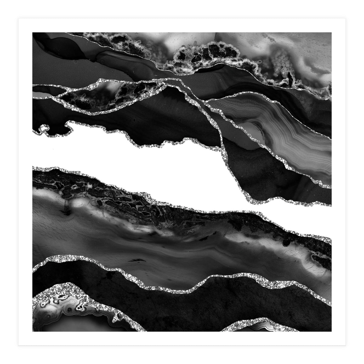 Black & Silver Agate Texture 06  (Print Only)