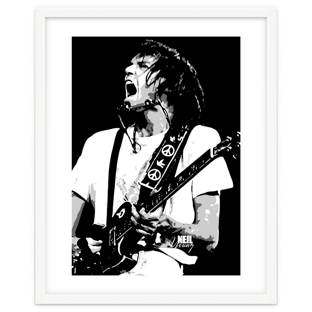 Neil Young Musician Legend in Grayscale