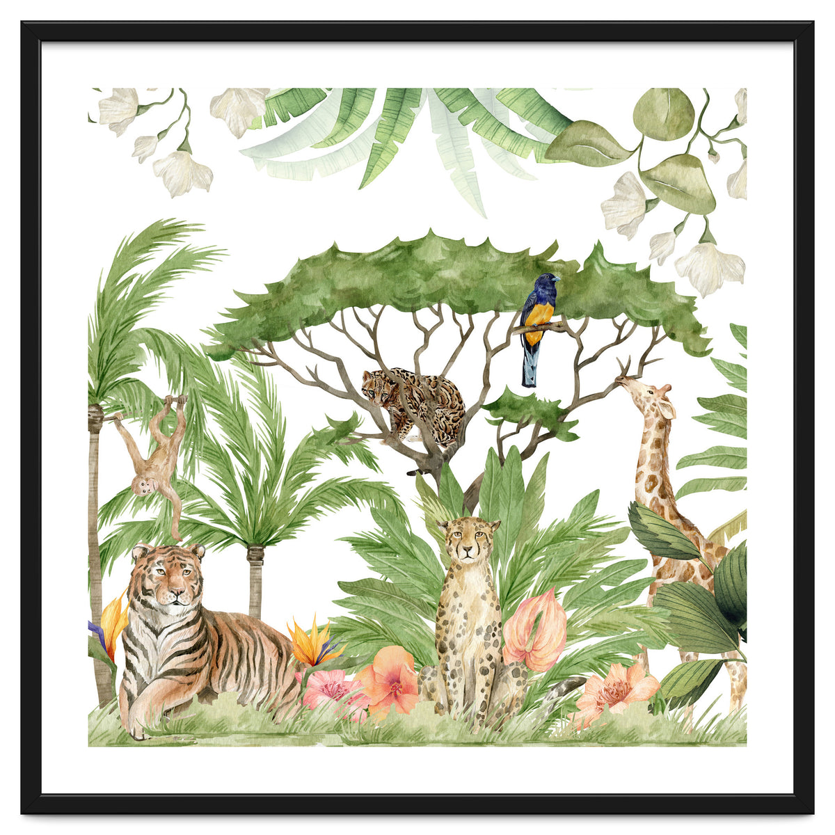 Watercolor Animals Savannah Landscape