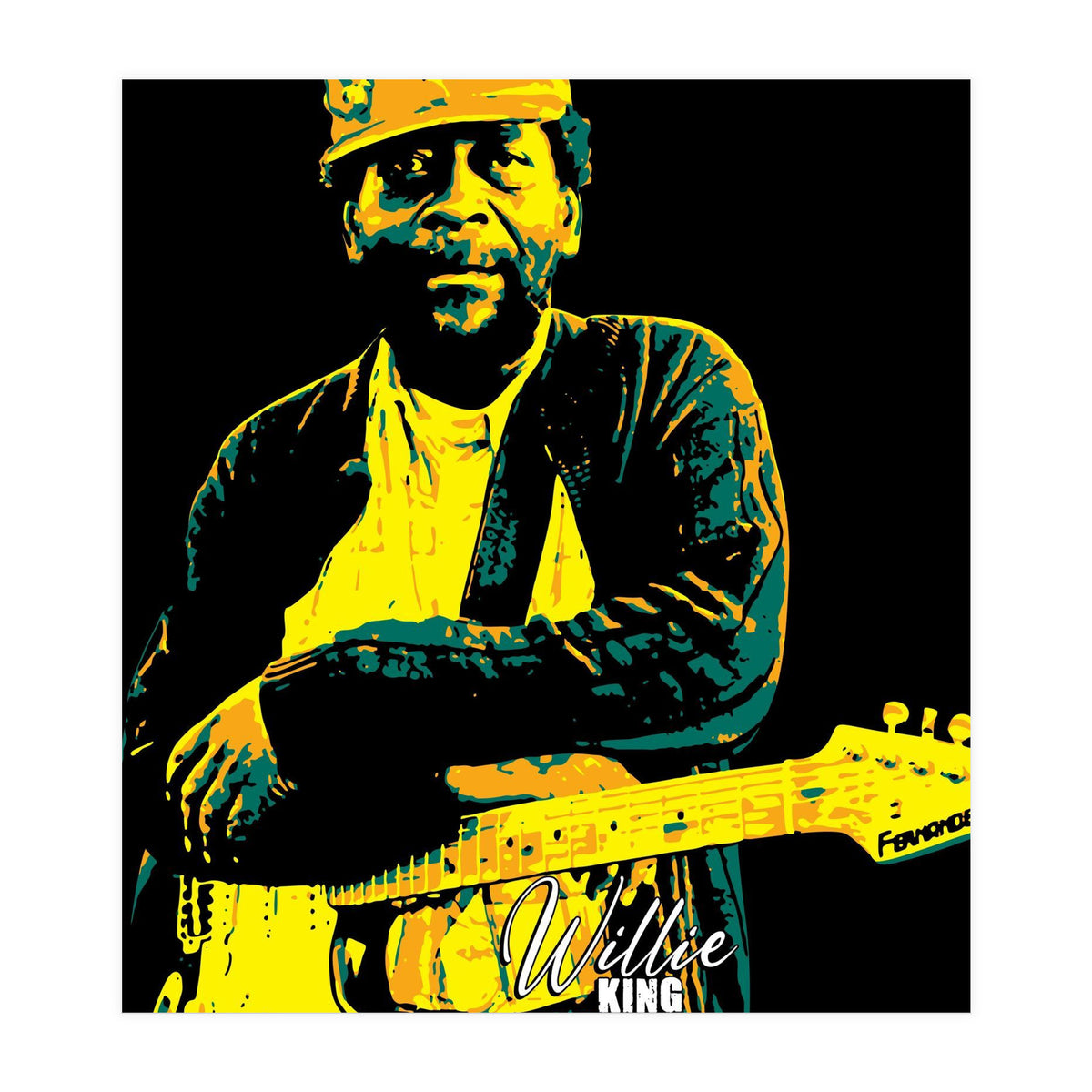 Willie King American Blues Guitarist in Pop Art (Print Only)