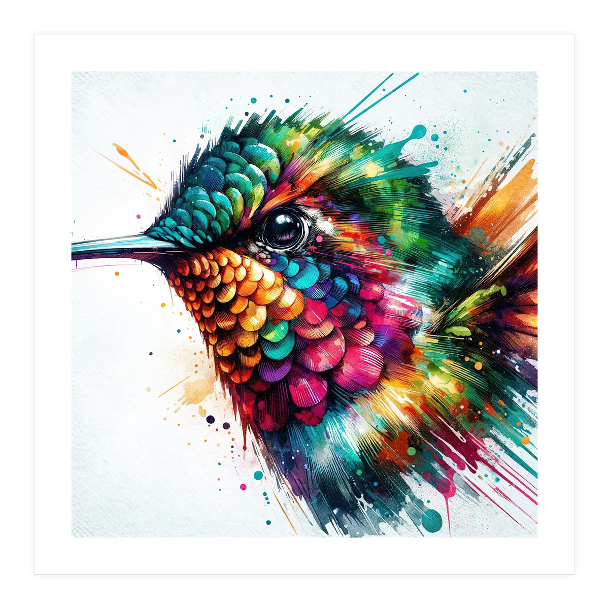 Watercolor Hummingbird Portrait (Print Only)