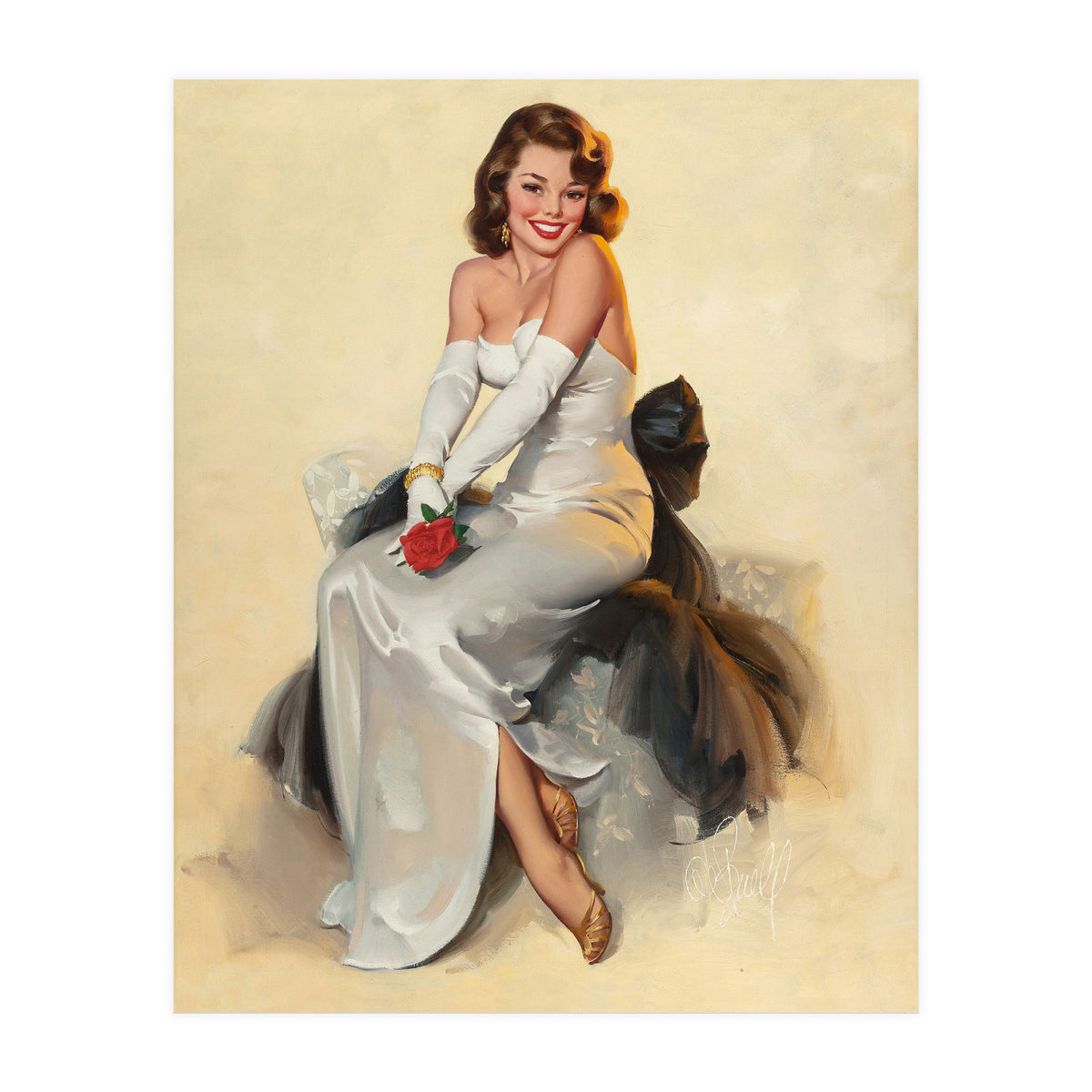 Smiling Young Woman Posing With Flower (Print Only)