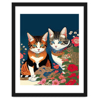 The Perfect Companion, Cute Cats Japanese Pets, Whimsical Animals Cat Vintage Love Friends Together