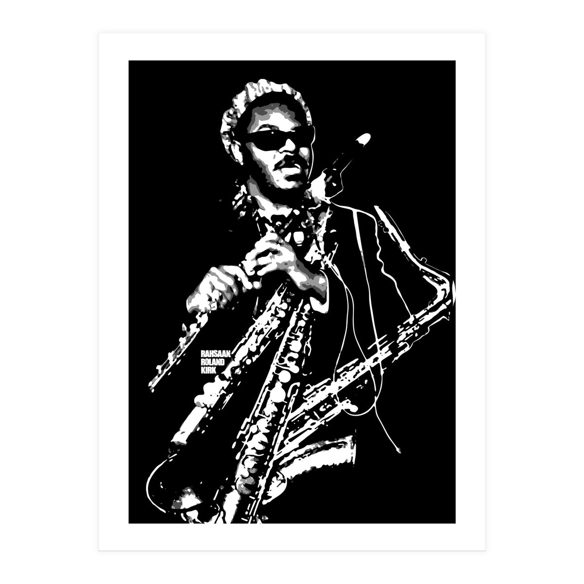 Rahsaan Roland Kirk American Jazz Multi-Instrumentalist in Grayscale (Print Only)