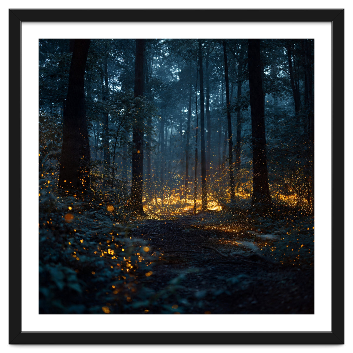 Enchanted Midnight Forest with Glowing Fireflies
