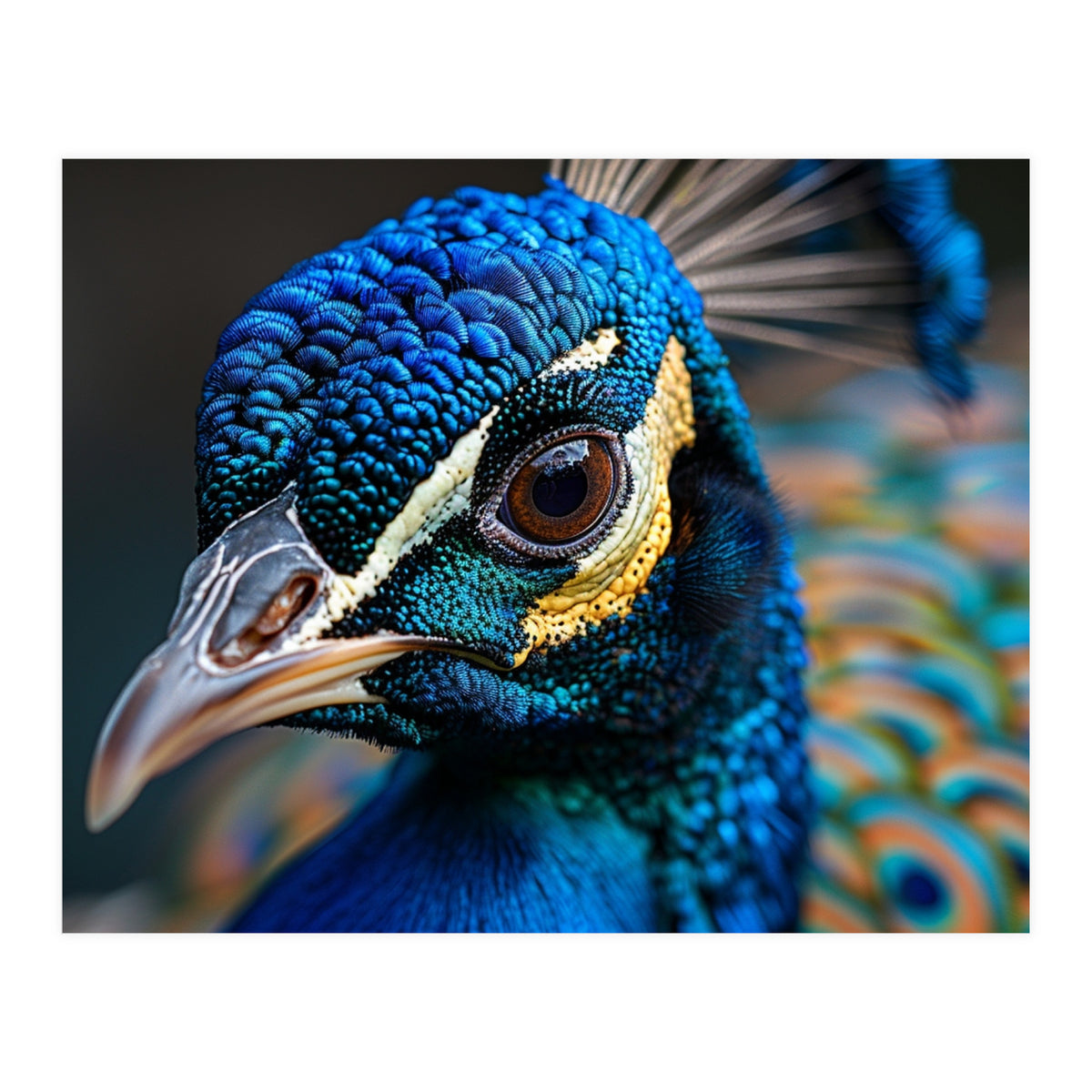 Close Up Of A Peacock Head And Eye (Print Only)