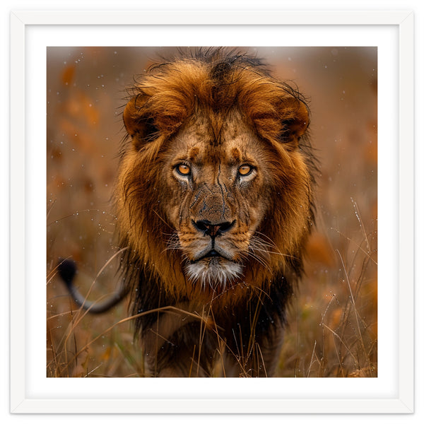 Majestic Lion King Of The Savannah In Dry Grass