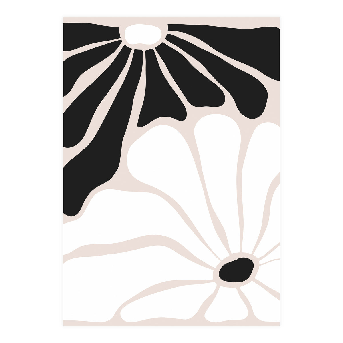 Floral Yin Yang, Scandinavian Nature Flowers Botanical Concept, Plants Blossom Positivity Neutral Minimalism (Print Only)