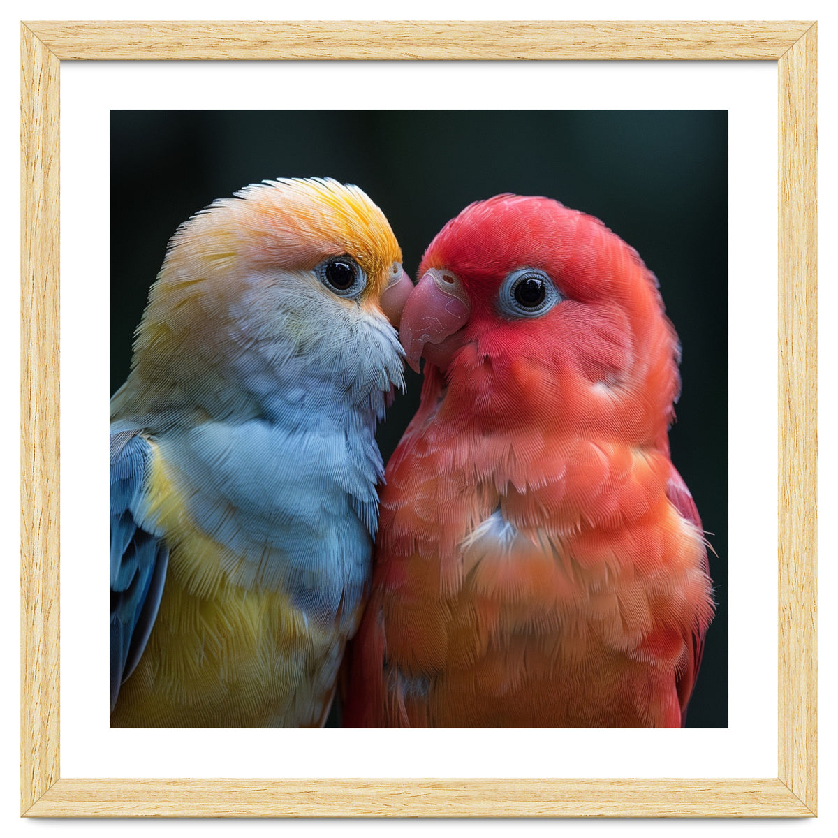 Two Lovebirds Nuzzling Close Up Portrait
