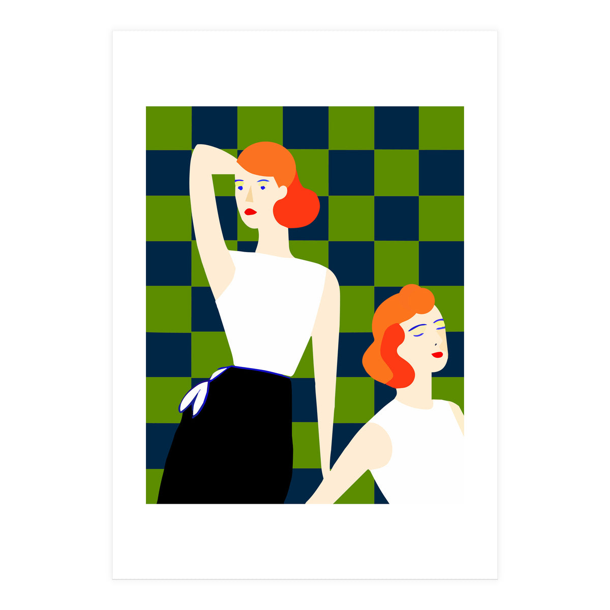 Moods, Checkers Girl Friends Chic Chess, Modern Bohemian Eclectic Woman Girl Boss, Bff Fashion Style (Print Only)