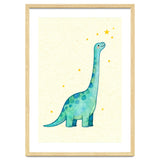Cute Brontosaurus Watercolor Art, Whimsical Dinosaur Nursery Print, Starry Dino Illustration thumbnail