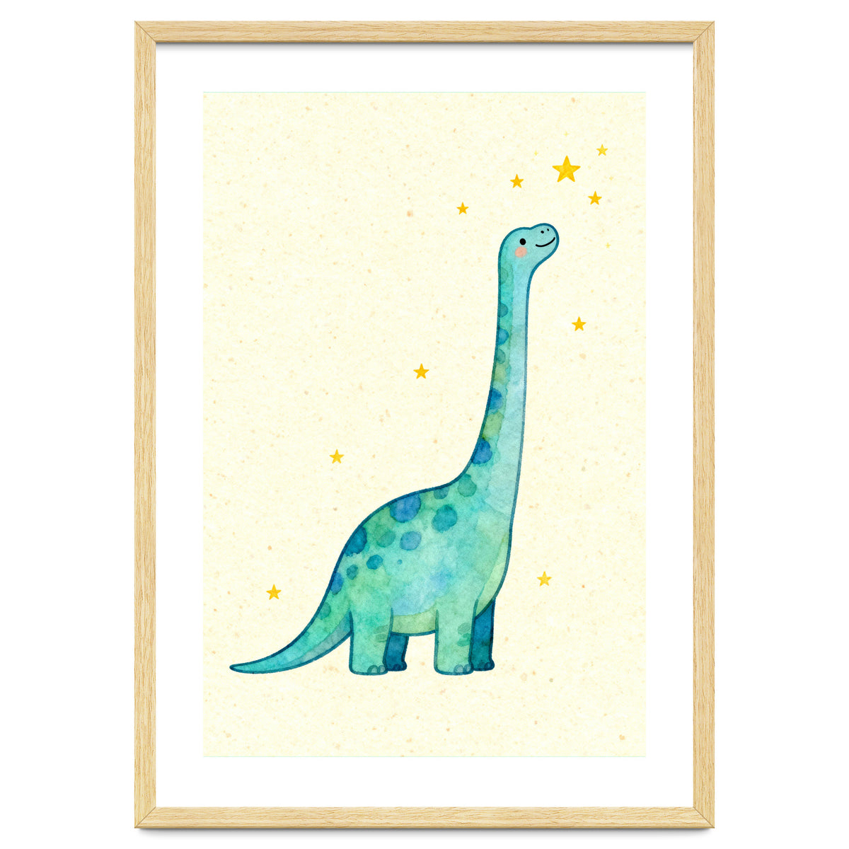 Cute Brontosaurus Watercolor Art, Whimsical Dinosaur Nursery Print, Starry Dino Illustration