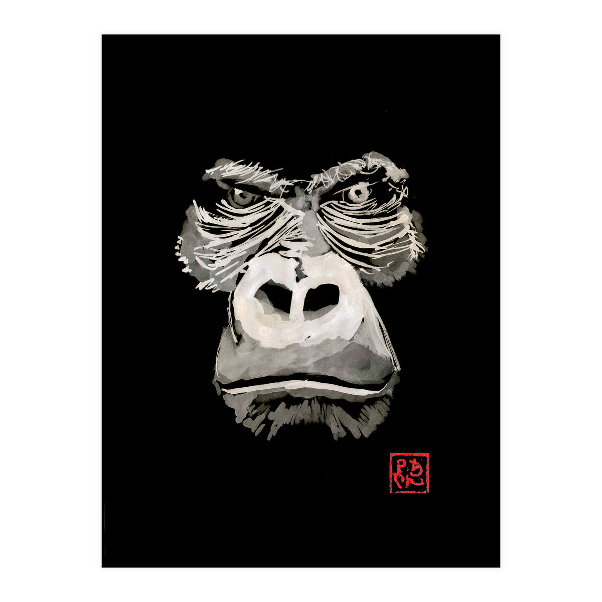 Angry Gorilla White In Black (Print Only)