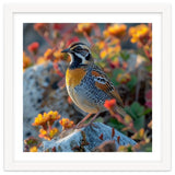 Bird Perched On A Rock With Flowers thumbnail