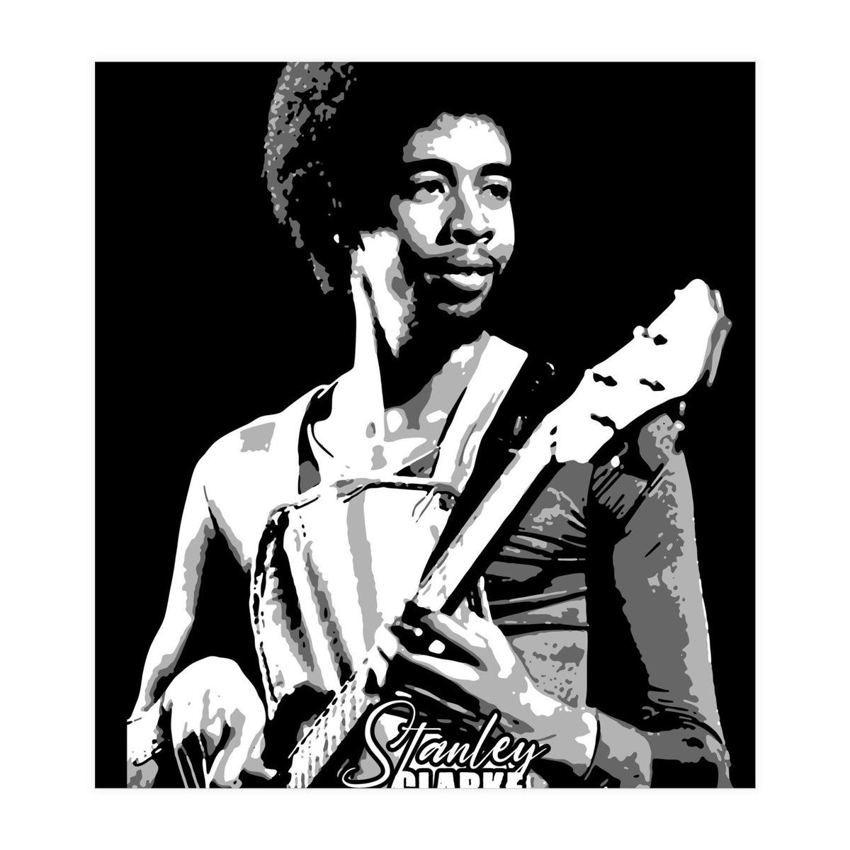 Stanley Clarke American Bassist in Grayscale (Print Only)