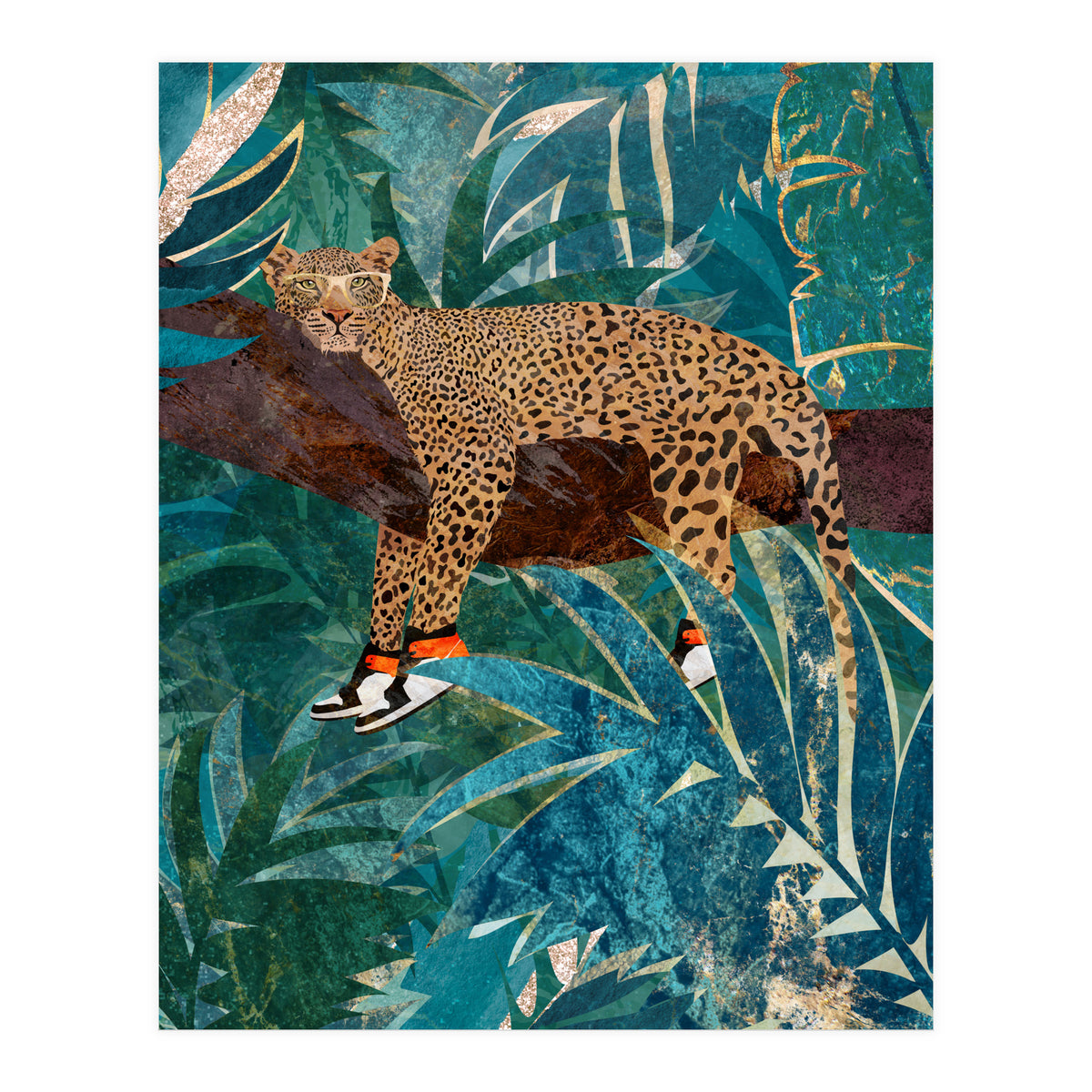 Leopard wearing shoes in the jungle (Print Only)