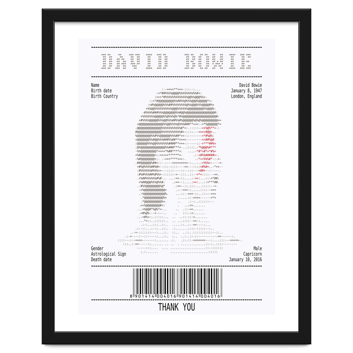 Receipt Art David Bowie