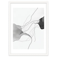 Abstract Black And White Flowing Lines And Shapes On White Background
