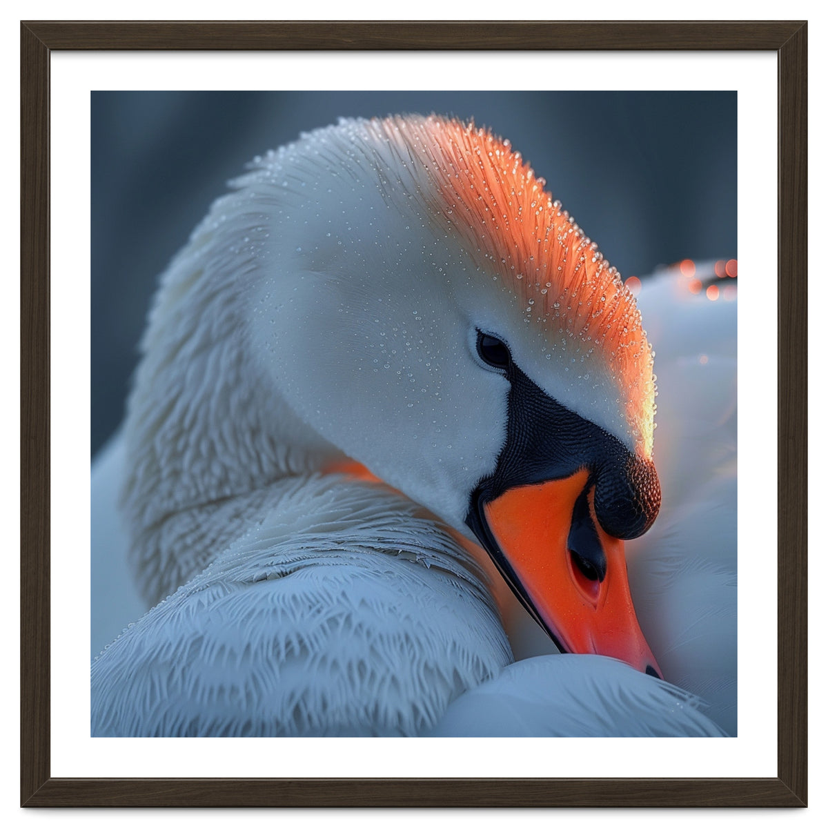 Close Up Of A White Swan With Water Droplets