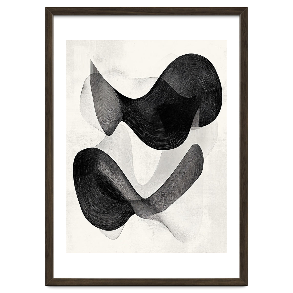 Abstract Black And White Flowing Organic Shapes With Texture