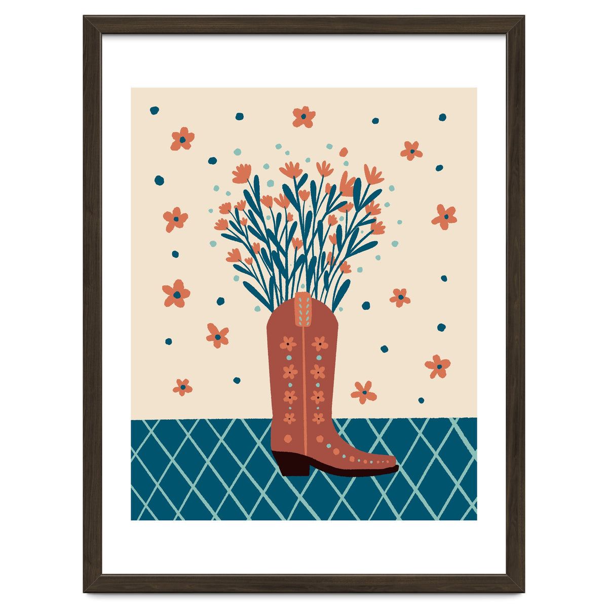 Mocha Cowboy boot with flowers