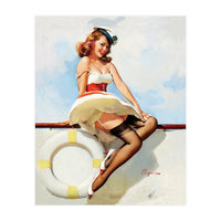 Sailing Pinup Girl With Captain Hat (Print Only)