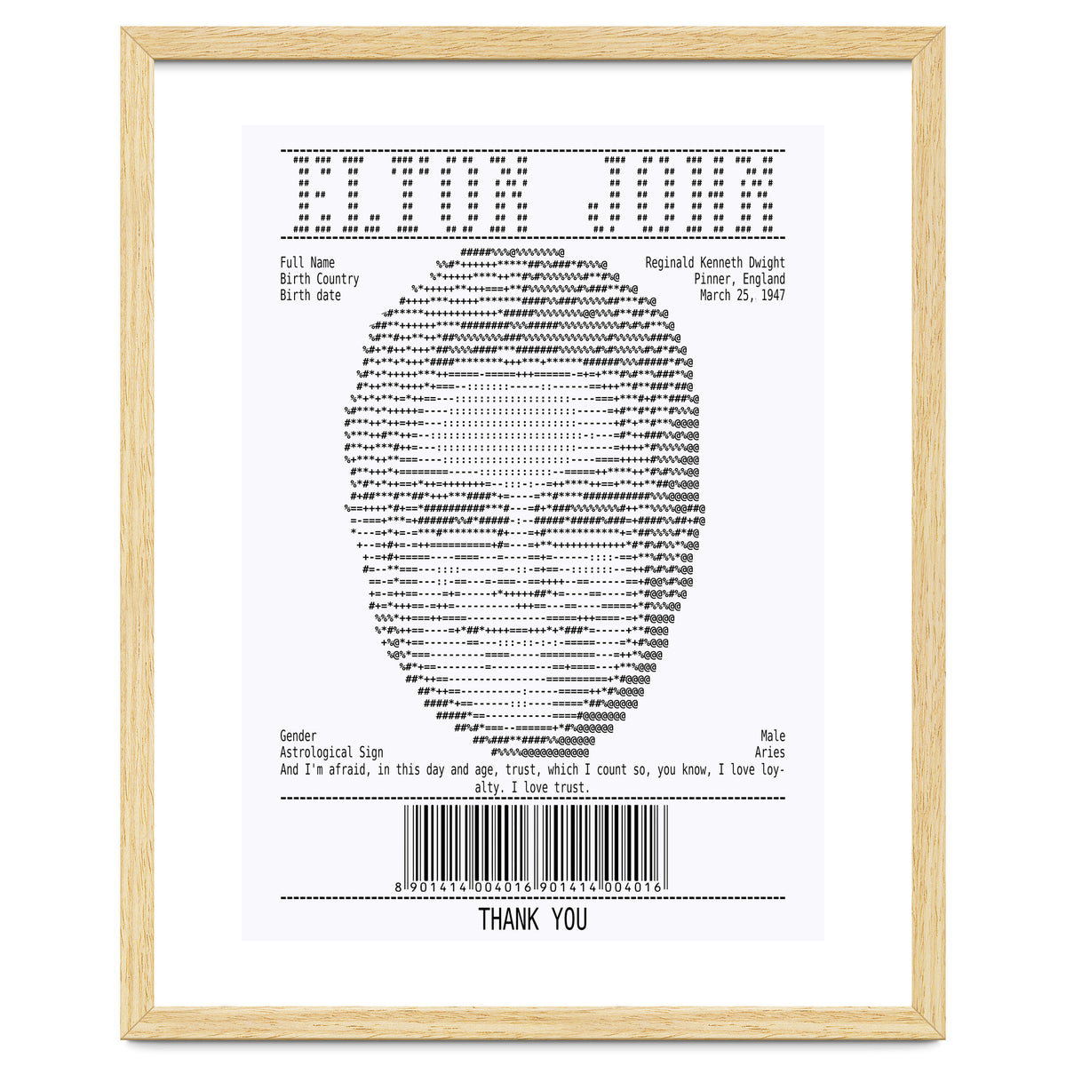Receipt Art Elton John
