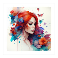 Watercolor Floral Red Hair Woman #4 (Print Only)