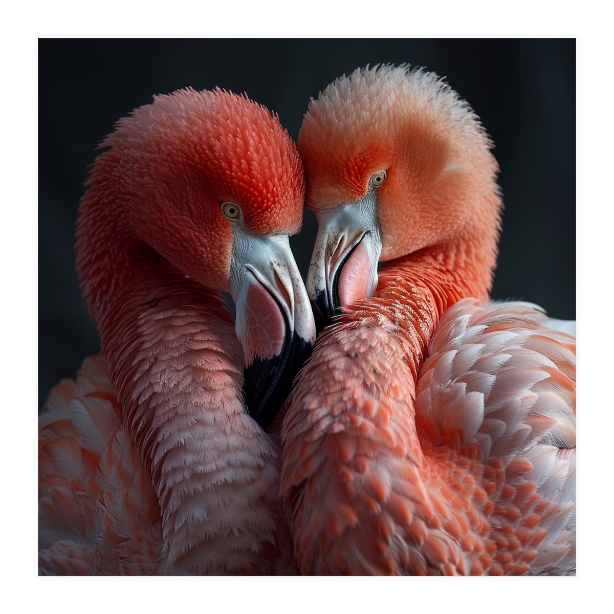 Two Flamingos Together Showing Affection (Print Only)
