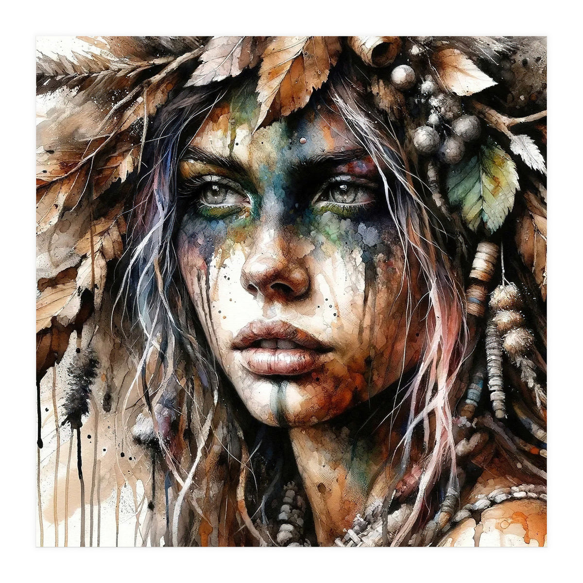 Autumn Leaf Druid Woman Portrait (Print Only)