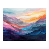 Vibrant Abstract Watercolor Mountain Landscape (Print Only)
