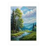 Serene Mountain River Landscape Oil Painting (Print Only) thumbnail