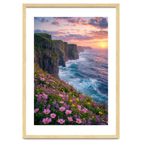 Coastal Sunset Wildflowers: Dramatic Ocean Cliffs and Floral Meadow