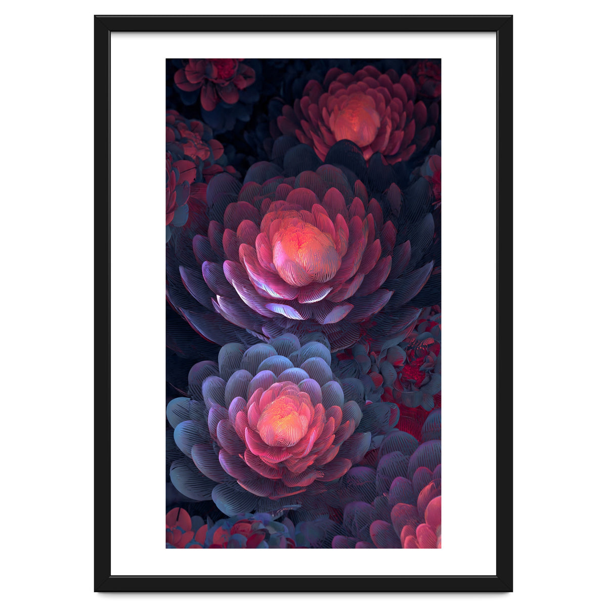 Ethereal Neon Blooms: Intricate 3D Floral Fractal Art