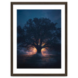 Ancient Mystical Oak Silhouette at Twilight with Ethereal Wisps thumbnail