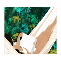 Summer Hammock Reading, Tropical Jungle Travel, Watercolor Nature Bohemian Forest Plants, Palm Beach (Print Only)