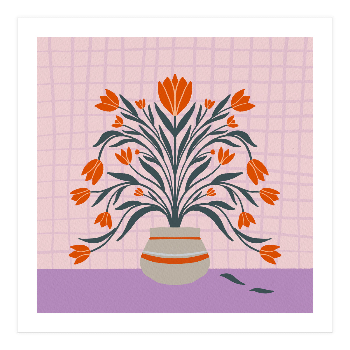 Tulips in a vase - orange and violet (Print Only)