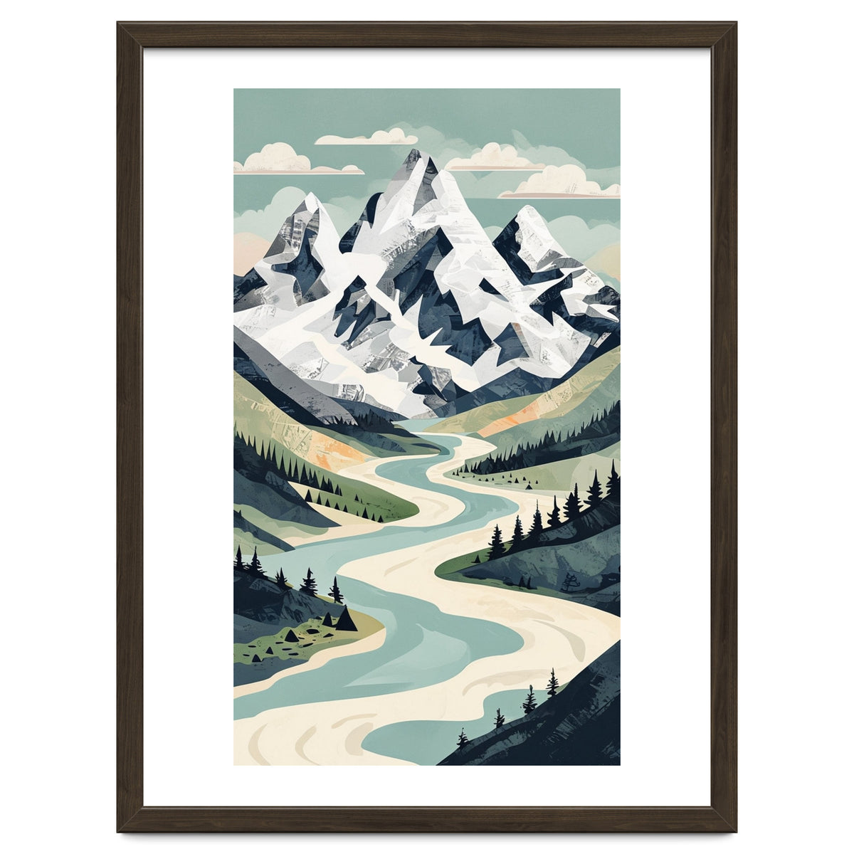 Majestic Alpine Peaks: Organic Modern Landscape Art