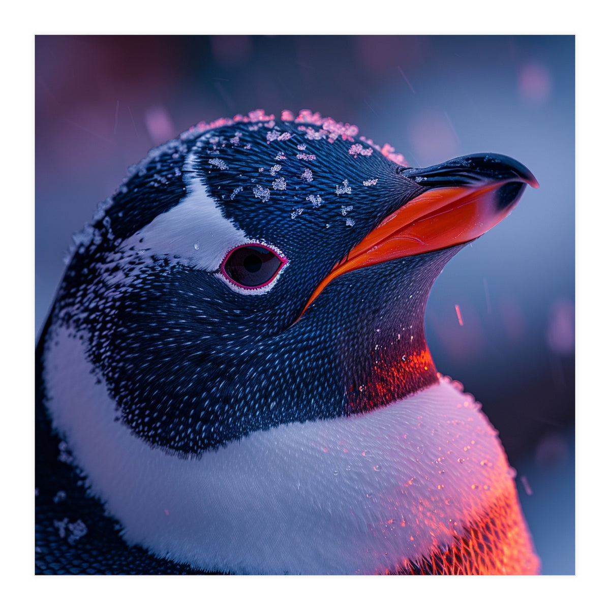 Close Up Penguin With Snowflakes On Head (Print Only)