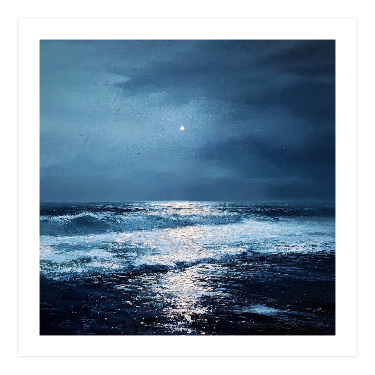 Midnight Seascape with Moonlight Reflecting (Print Only)