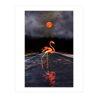 Flamingo and Red Moon  (Print Only)