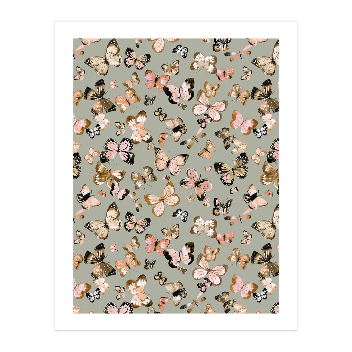 Flying Butterflies Gold Beige (Print Only)