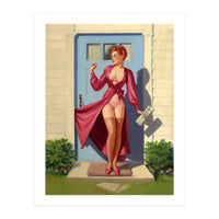 Pinup Girl With Accident At Her Door (Print Only)