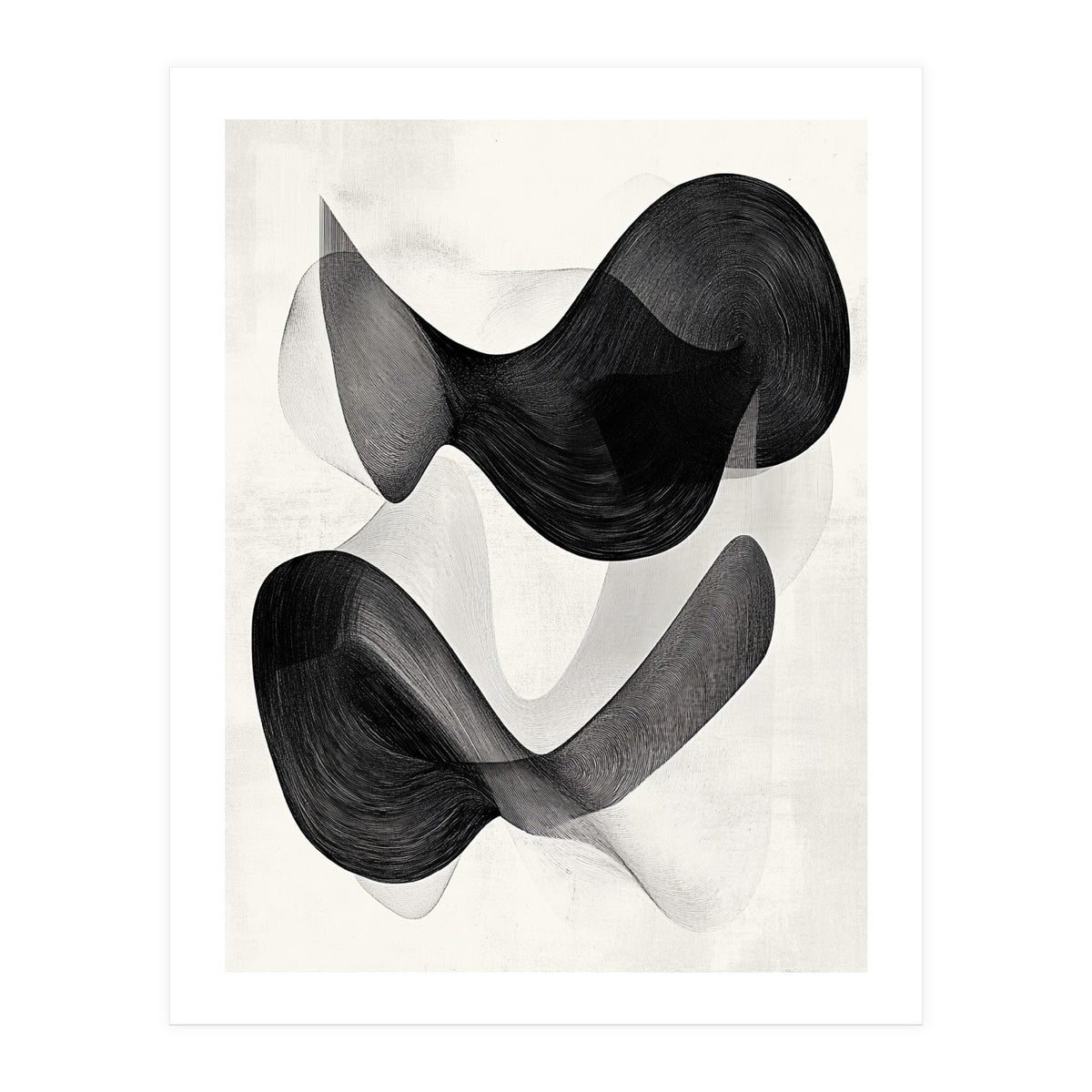 Abstract Black And White Flowing Organic Shapes With Texture (Print Only)