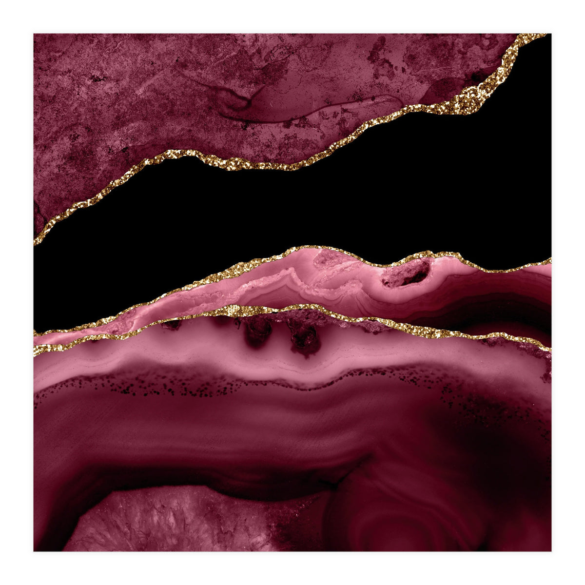 Burgundy & Gold Agate Texture 13  (Print Only)