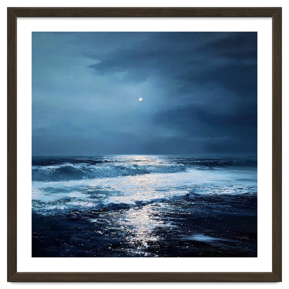 Midnight Seascape with Moonlight Reflecting