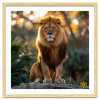 Majestic Lion Sitting On A Rock At Sunset