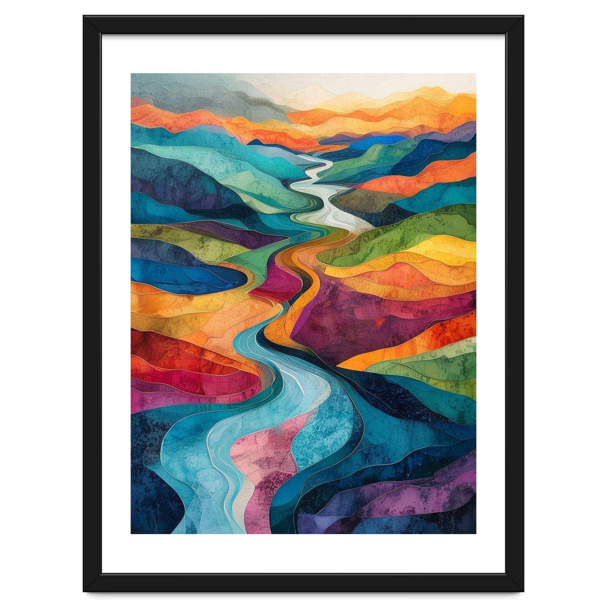 Colorful Abstract River Valley Landscape Art