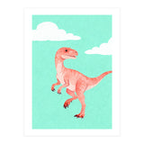 Velociraptor Watercolor Art, Cute Dino Nursery Print, Whimsical Dinosaur Illustration (Print Only) thumbnail