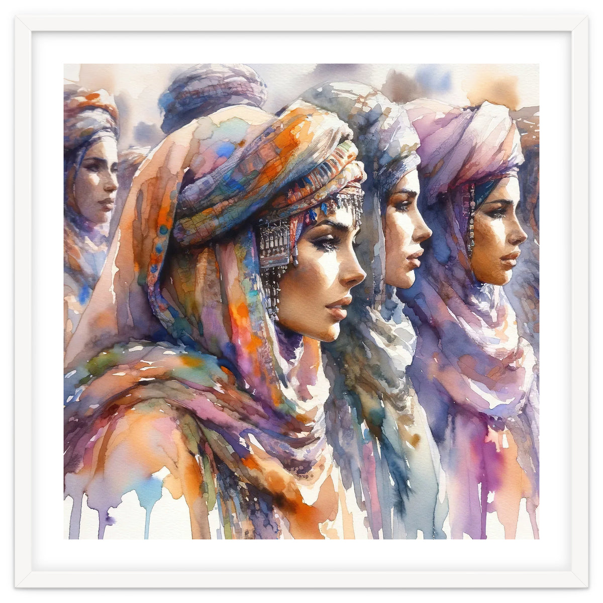 Tuareg Women Procession Watercolor